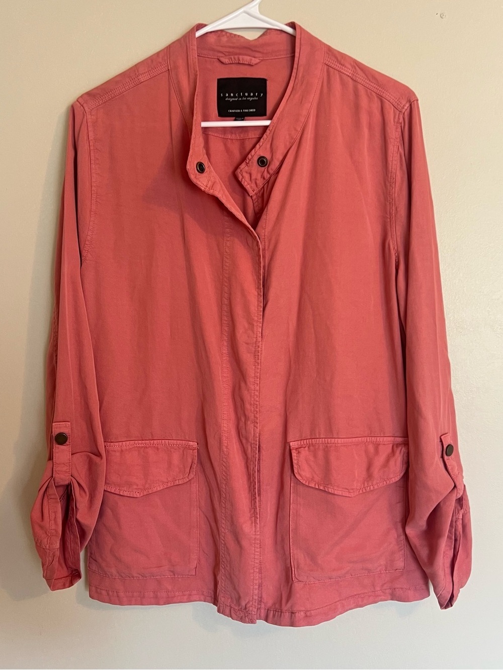 Sanctuary Coral Roll Tab Sleeve Button Up Utility Jacket